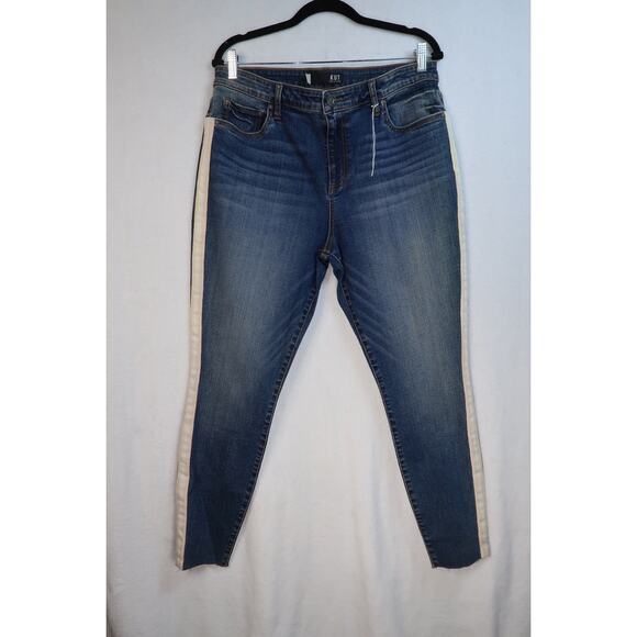 Kut From the Kloth High Rise Straight Leg Pink Side Stripe Dark Wash Size 14 - Picture 1 of 5